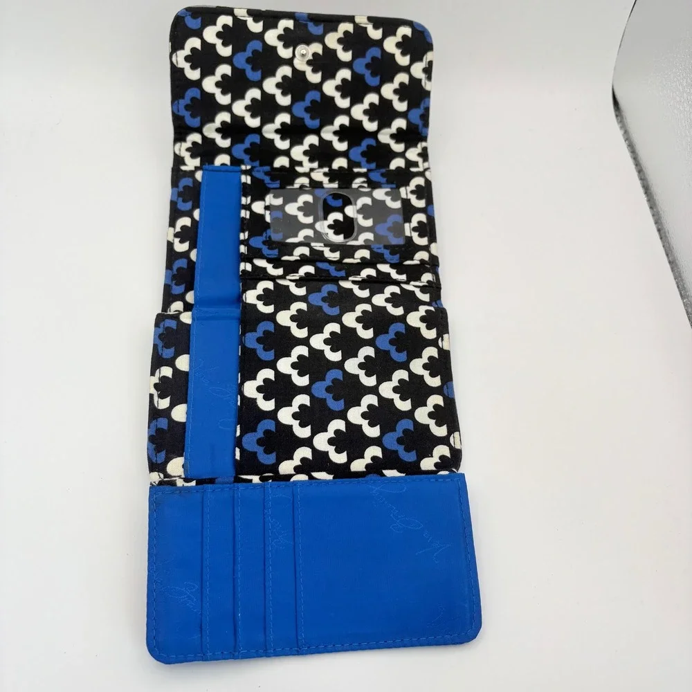 Vera Bradley Canterberry Cobalt Trifold Wallet Blue Black White Quilted - Picture 5 of 5